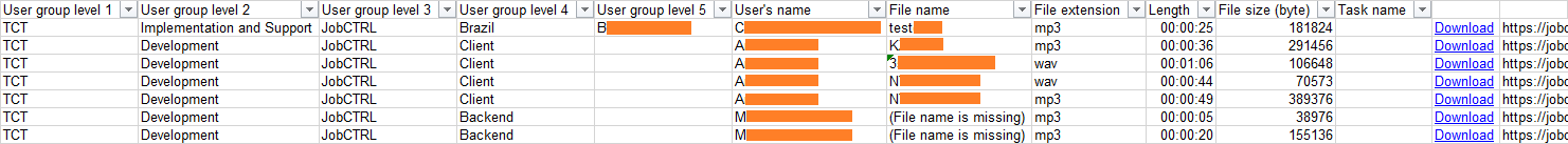 Recorded audio files report example