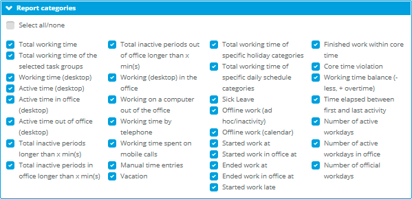 Report categories Report categories