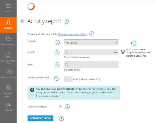 Activity report tab help Activity report tab help
